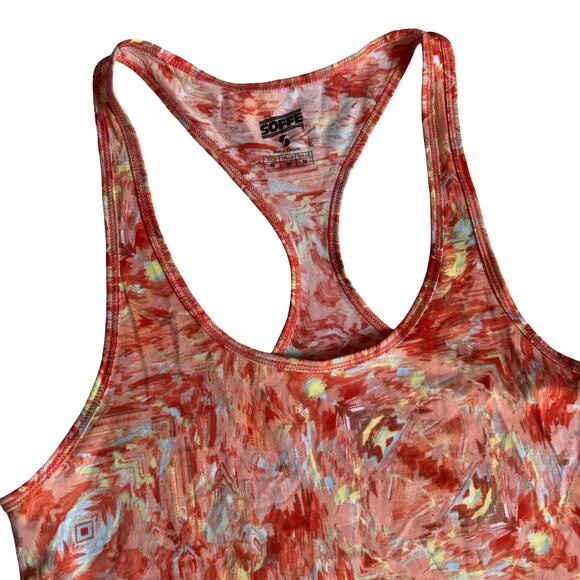 Soffe Women’s Racerback Tank Top M Red Abstract Print Stretchy Activewear - Picture 2 of 7